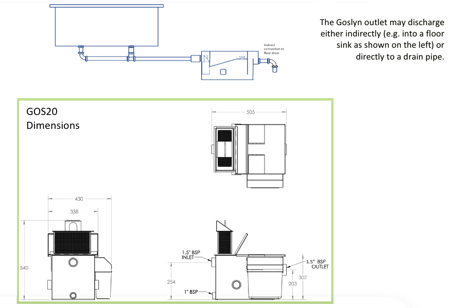 GOS20 Grease Trap Drawing and Dimensions